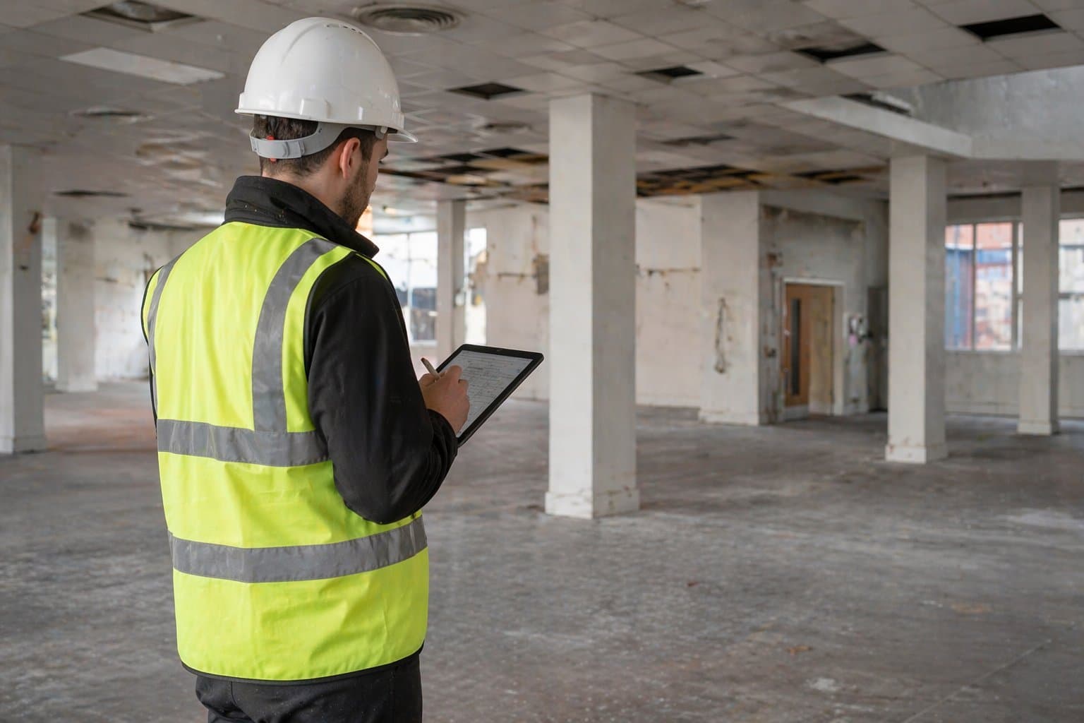 RICS chartered surveyor carrying out a Schedule of Condition in a vacant commercial property in London